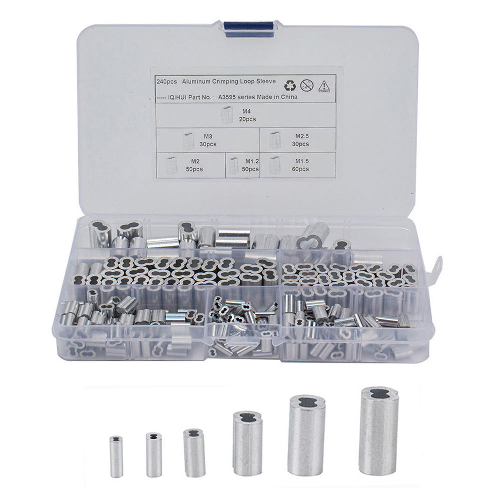 

240pcs Aluminum Crimping Loop Sleeve Assortment 6 Sizes for Cable Wire Rope, 501 Original