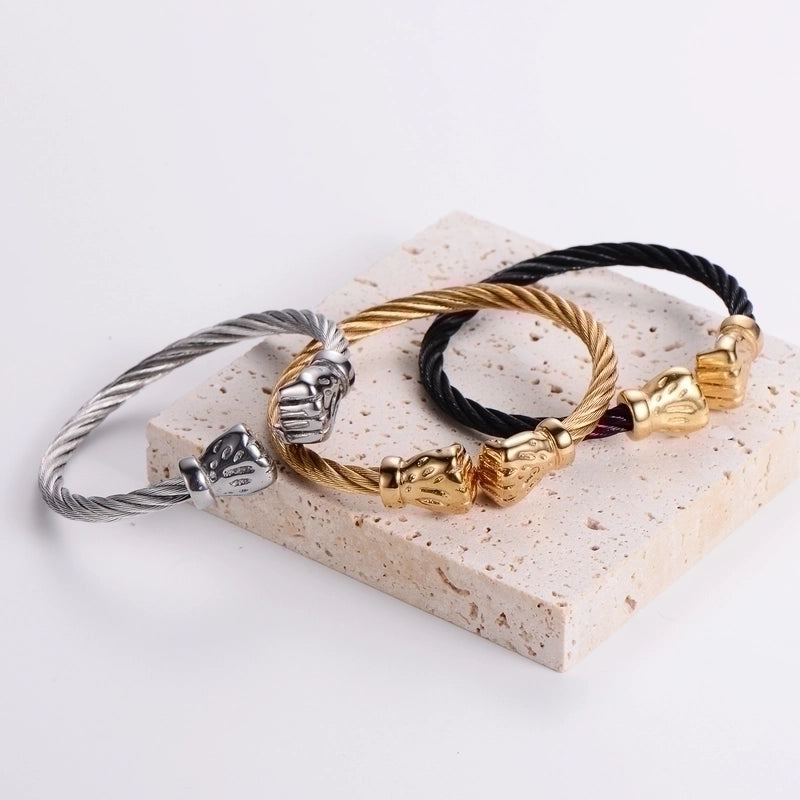 304 Stainless Steel 18K Gold Plated Hip-Hop Inlay Geometric Acrylic Pearl Bangle