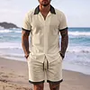 Men's Casual Color-Block Textured Short-Sleeve & Shorts Beach Set by Inlyline