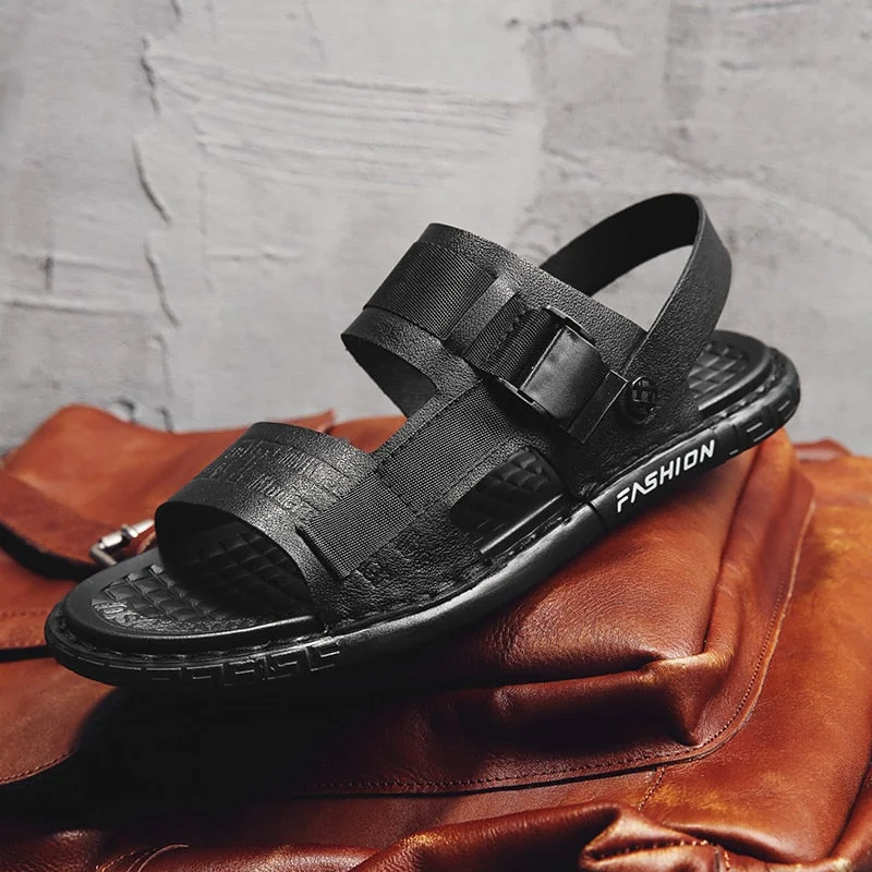 Nine o'clock All-match Trend Men's Sandals Outdoor Leather Casual Beach Shoes Summer Breathable Male Slippers Quality Anti-skid