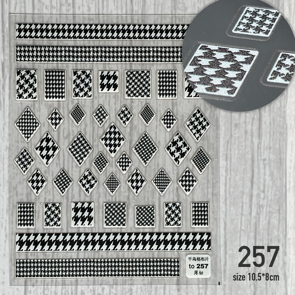 3D Engraved Nail Art Stickers Black and white Leaf Flower high quality Sticker Water Decals Empaistic Nail Water Slide Decals