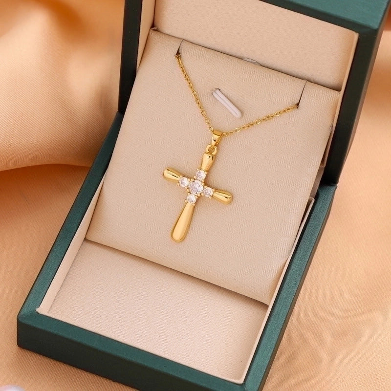 Titanium Steel Casual Minimalist Cross Plating Pendant Necklace