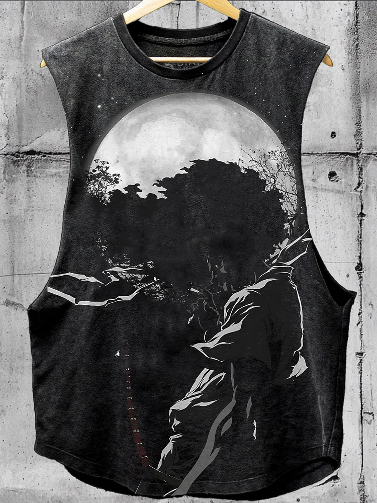 Men's Retro Black Samurai Japanese Art Print Tank Top