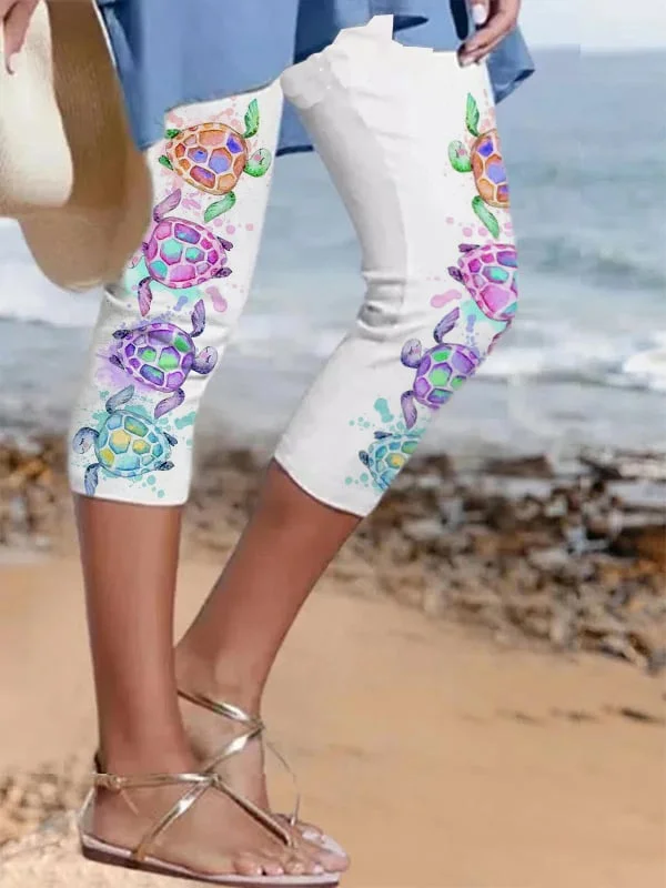 Women's Summer Sea Animal Turtle Print Casual Leggings
