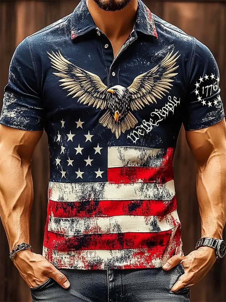 Independence Day We The People Eagle Embroidered Polo Shirt