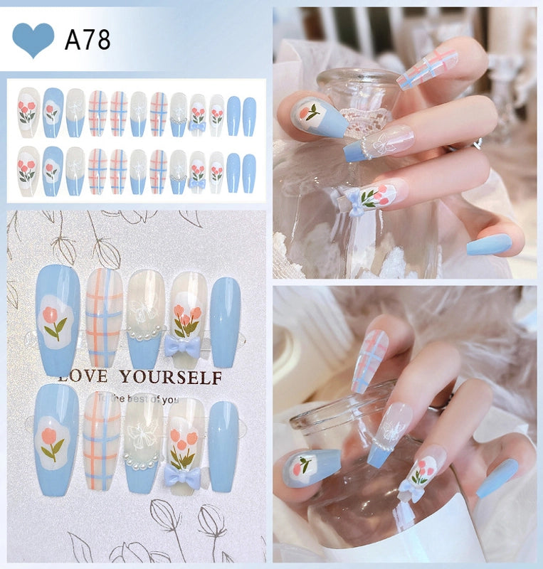 Cute Sweet Color Block Flower ABS Press-on Nails 1 Set