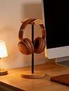 Headphone Stand with Solid Wooden Base Desktop Gaming Earphone Holder Anti-Slip for Organizing All Headphones Accessories