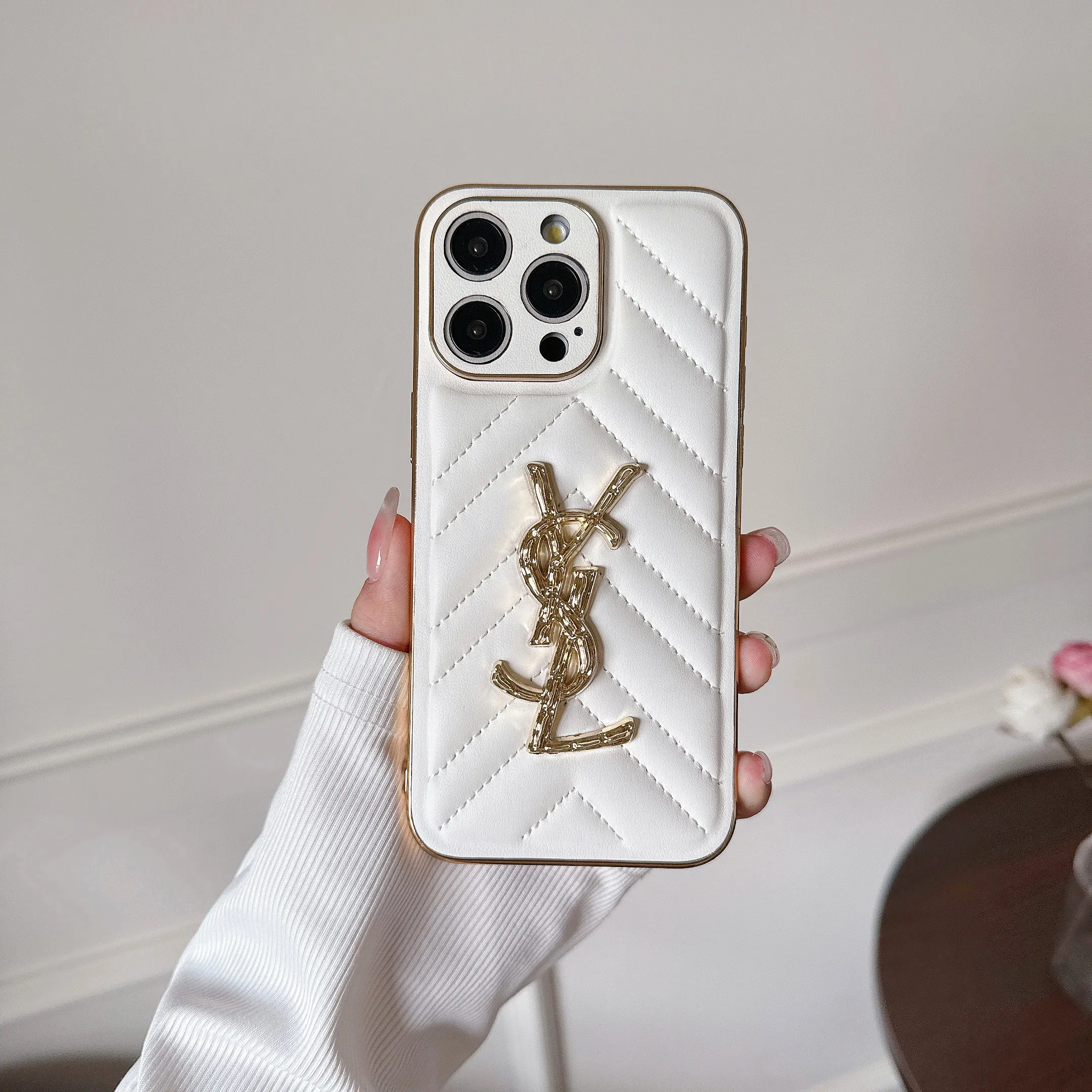 YSL Luxury Loulou In Quilted Leather Electroplating Apple iPhone Case