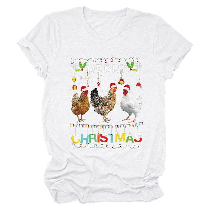 Women's Funny Merry Christmas Letter T-Shirts Memes Retro Tee