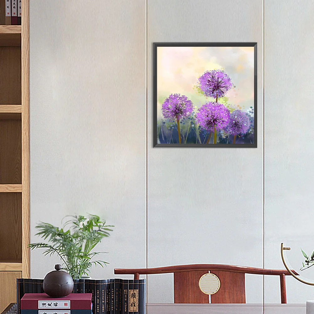 5D DIY Full Round Drill Diamond Painting Purple Dandelion Kit Home Decor 30x30cm