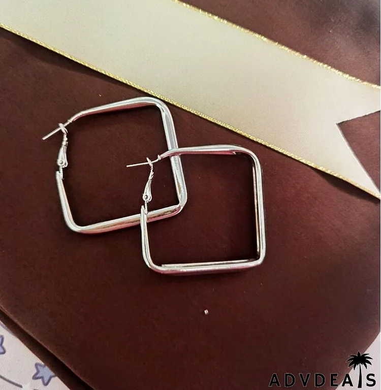 Women Vintage Exaggerated Square Matte Metal Hoop Earrings