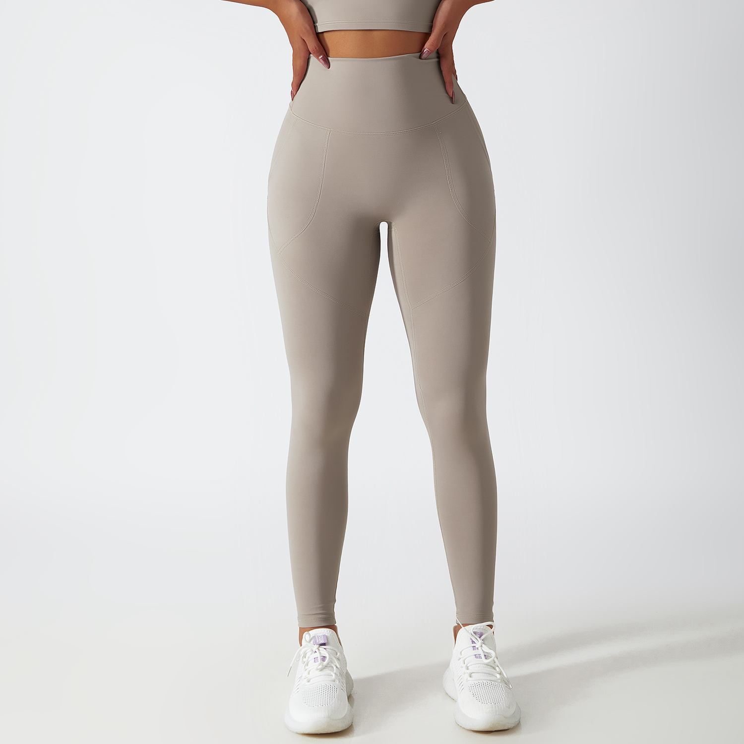 Buy Hergymclothing Oat Milk high rise no camel toe squat proof butt lifting non see through lightweight buttery soft ethical yoga pants eco friendly online