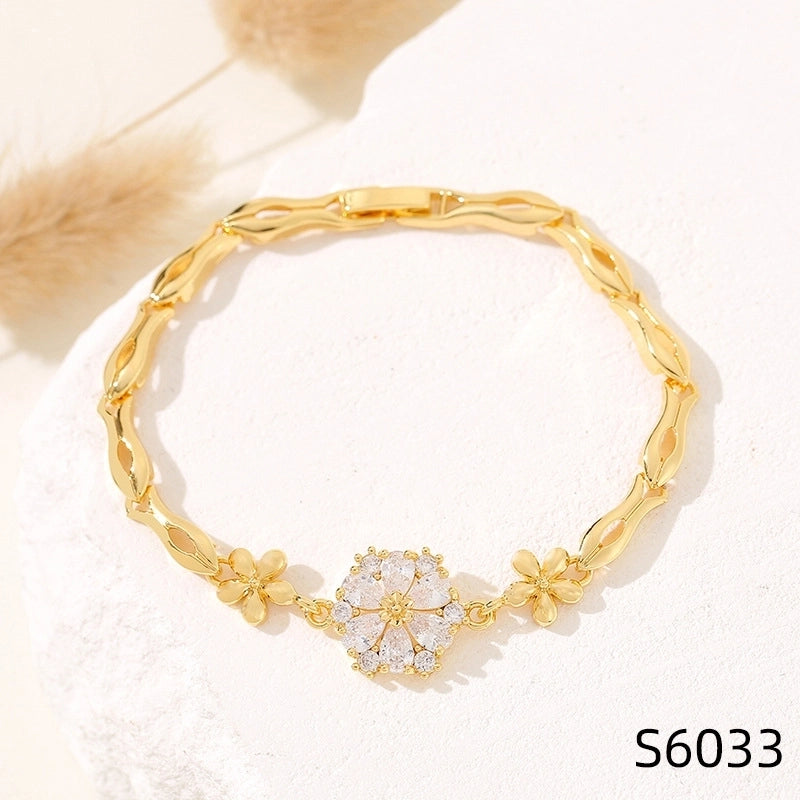 Minimalist Flower Copper Inlay Zircon Bracelets