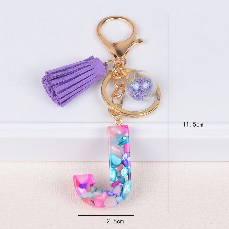 Fashion Style 26 English Letters Keychain Crystal Epoxy Color Stone Letter Tassel Pendant Bag