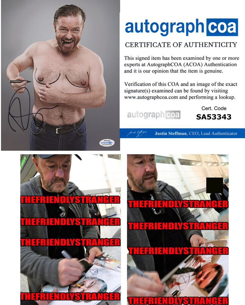 RICKY GERVAIS signed Autographed 8X10 Photo Poster painting c PROOF - OFFICE Golden Globes ACOA