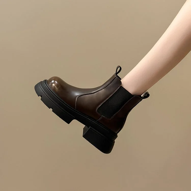 Yyvonne Real Soft Leather Chelsea Short Boots Fall 2024 New British Chimney Boots Muffin Thick-Soled Martin Boots
