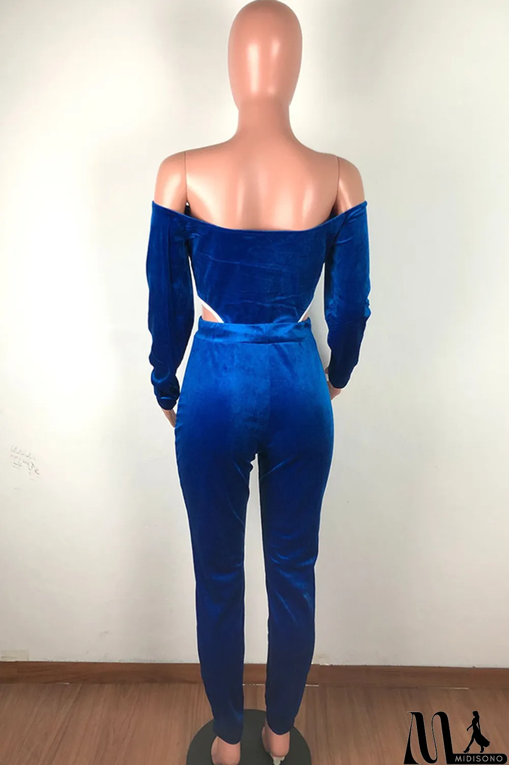 MidiSono - purple Polyester Sexy Solid Two Piece Suits pencil Long Sleeve Two-piece Pants Set