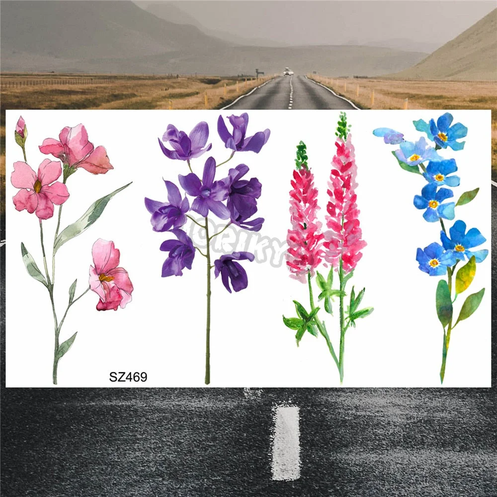 Colorful Hummingbird Small Temporary Tattoos For Women Girls Lavender Plum Blossom Fake Tattoo Sticker Wedding Neck Tatoos Ear