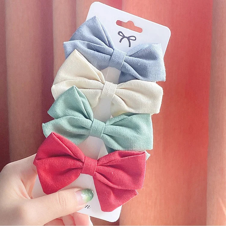 4Pcs/set Cute Solid Bowknots Hair Clips For Baby Girls Safty Boutique Hairpins Handmade Barrettes Headwear Kids Hair Accessories