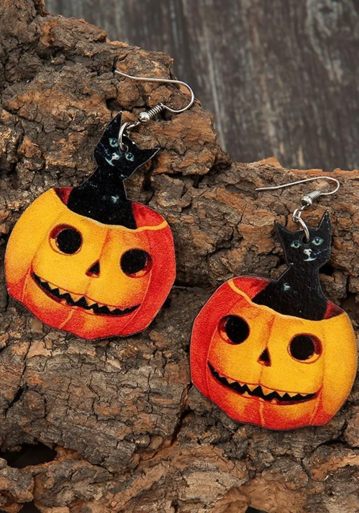 Halloween Pumpkin Accessory Wooden Earrings