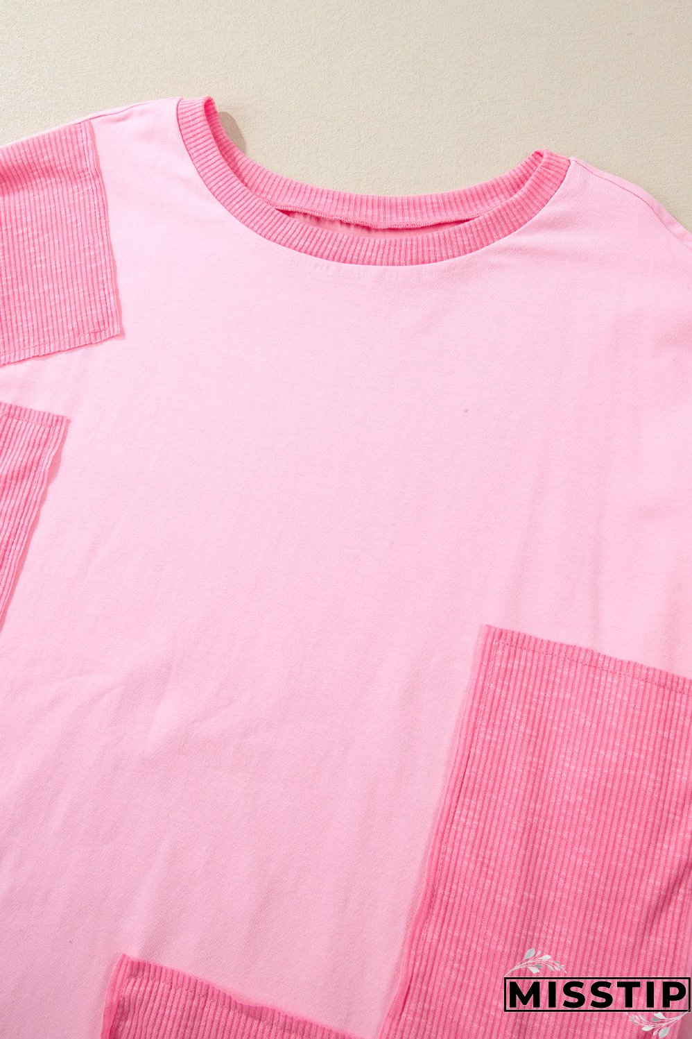 Bonbon Oversized Patched High Low Bracelet Sleeve Plus Size T Shirt