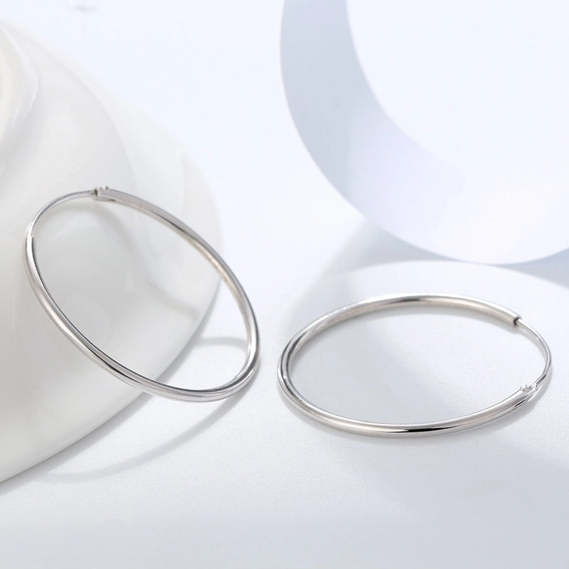 1 Pair 925 Sterling Silver Round Hoop Earrings