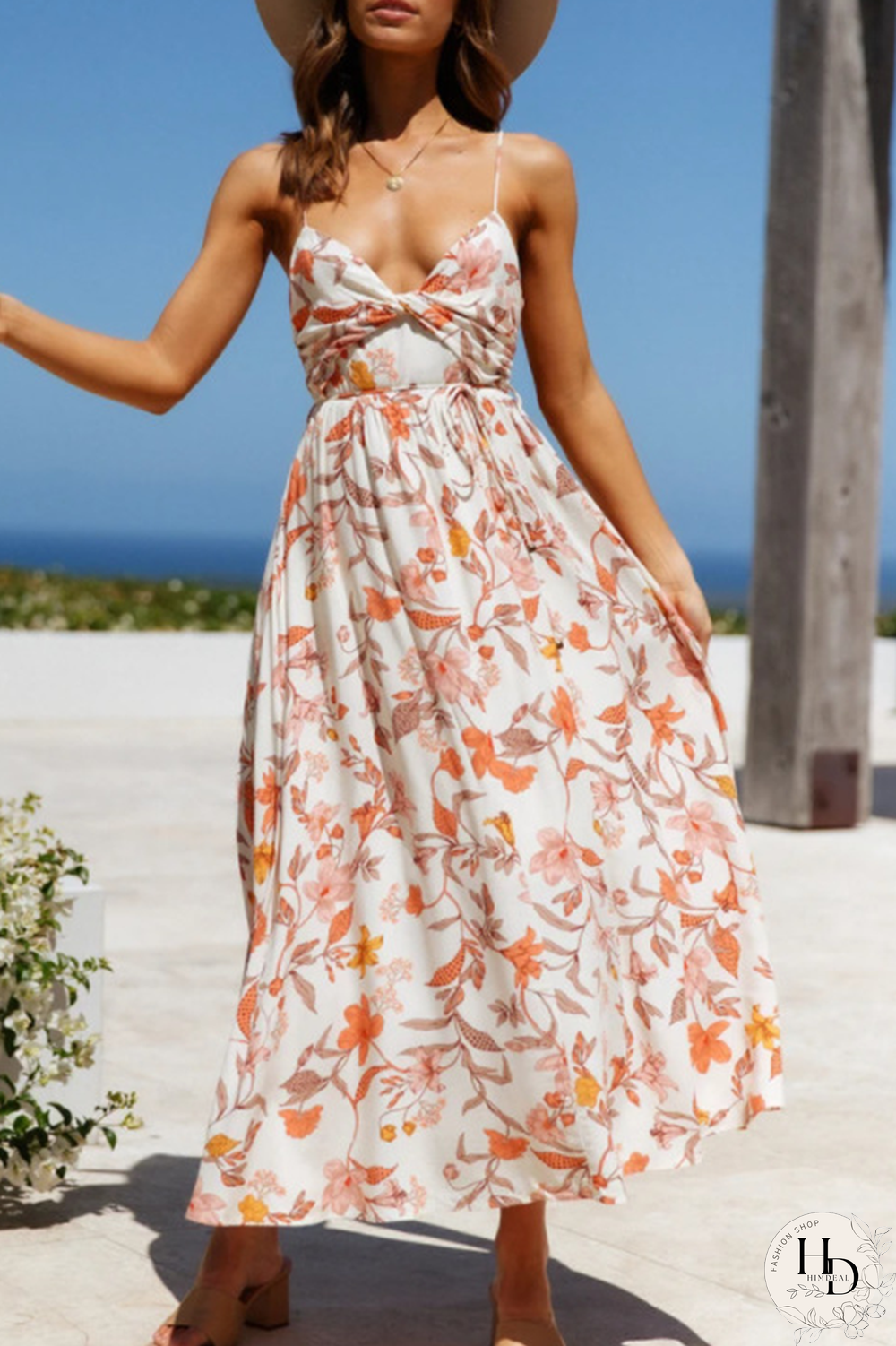 Fashion Elegant Floral Split Joint V Neck A Line Dresses