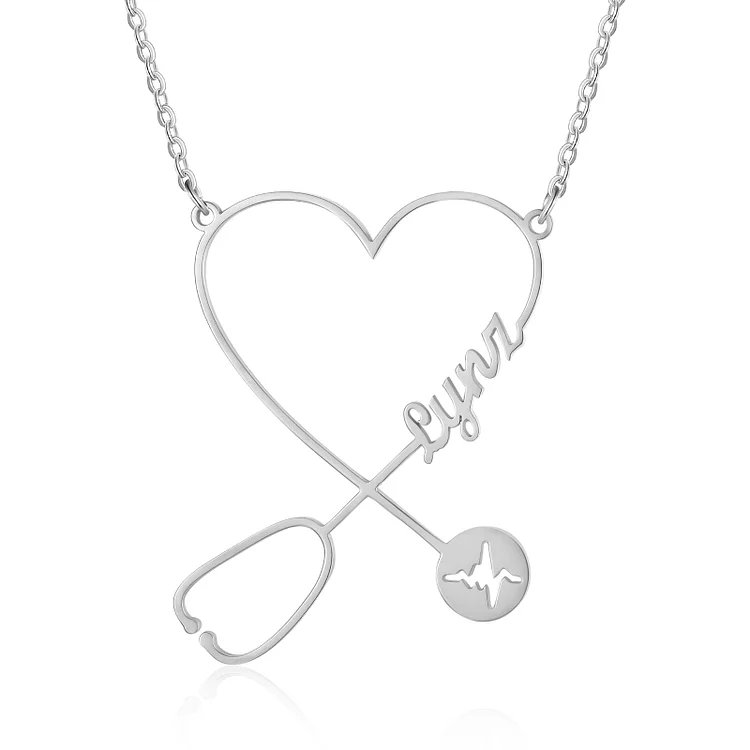 Stethoscope Name Necklace Heart Shape Personalized Name Necklaces Gift for Nurse