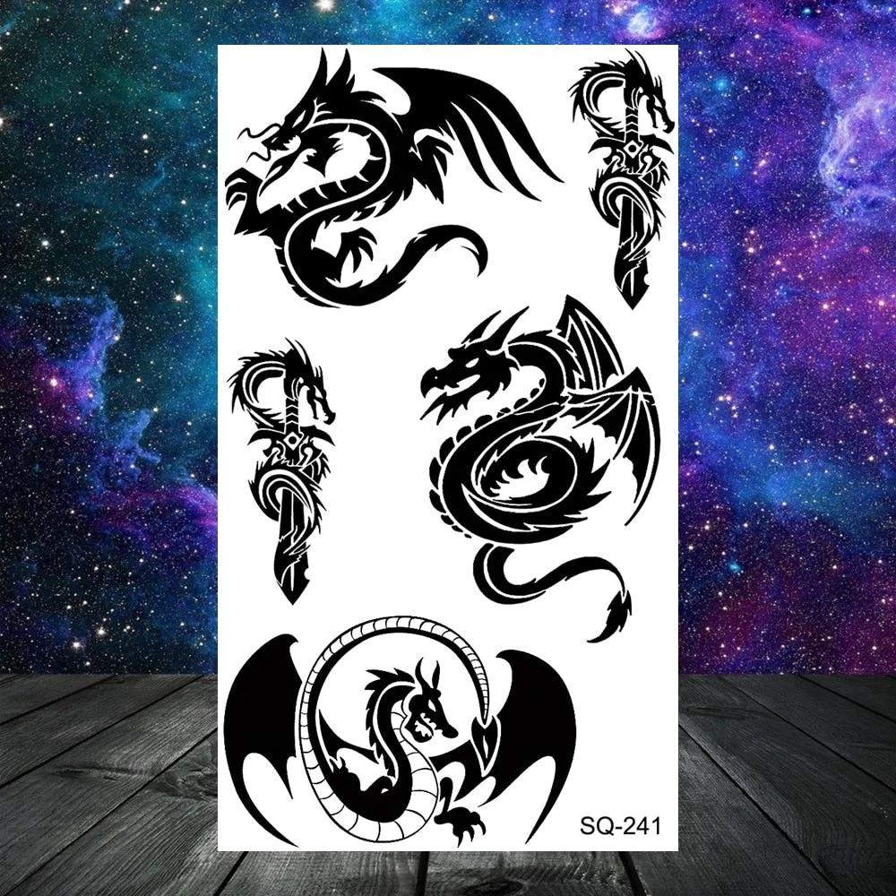 Realistic Thorns Dragon Wolf Tatoos Temporary Tattoos For Adult Men Kids Lion Tiger Skull Fake Tattoo Neck Arm Hands Small Tatoo
