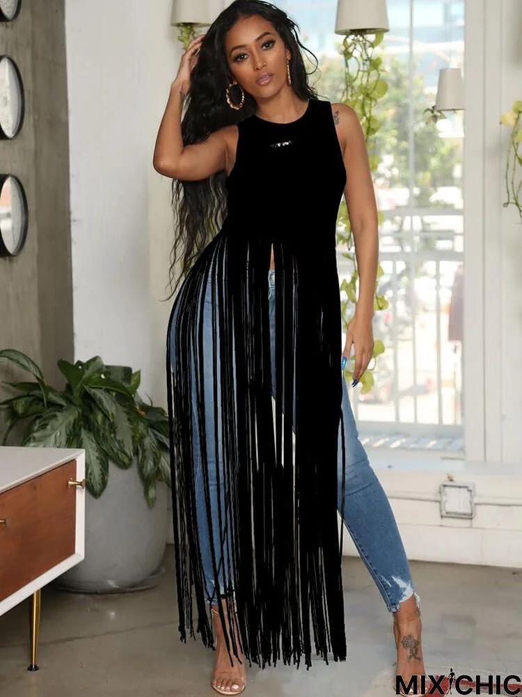 Sleeveless Long Tassel Tops