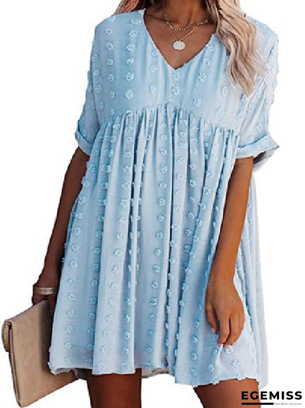 Chiffon Wool Ball Simple Knee Length Loose Large V-neck Dress | EGEMISS