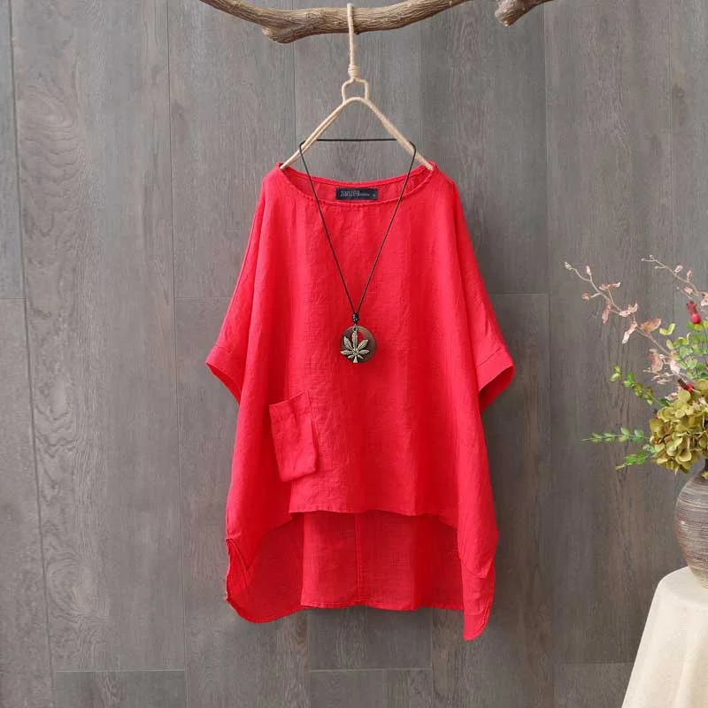 ZANZEA Summer Half Sleeve Cotton Linen Blouse Women Tunic Tops Casual Loose Vintage Blusas Femininas  Solid Work Shirt