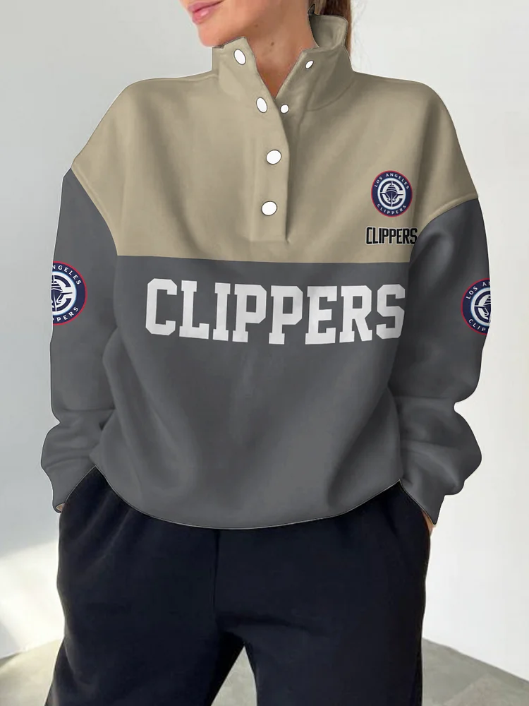 LA Clippers 2025 New Design Casual Snap Mockneck Pullover