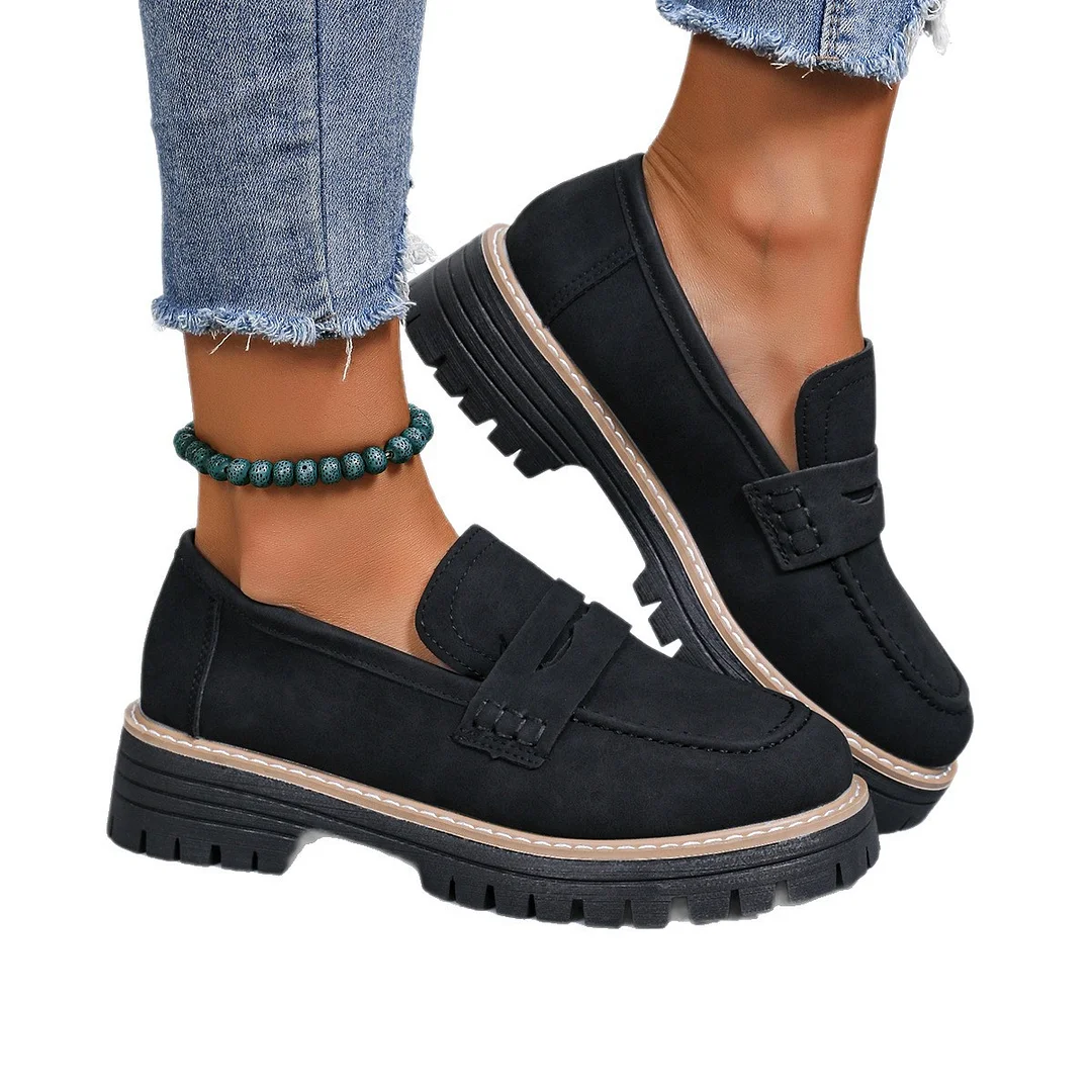 Breakj Breakj New Spring And Autumn Lefu Shoes Large-Size Leisure Grinding Sand Yingfeng Women's Shoes Thick Heel Thick Back Retro