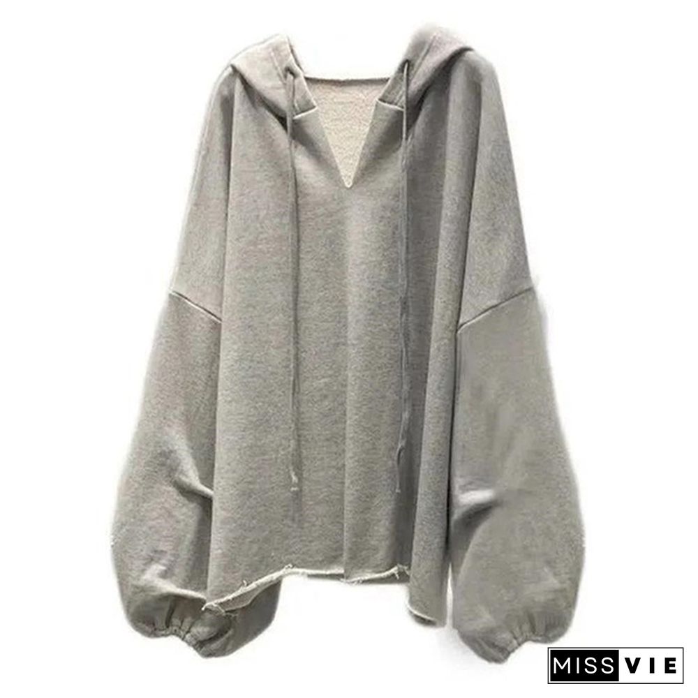 Women's Spring Autumn Long Sleeve Hooded Thin Sweater Lazy Wild Loose Top