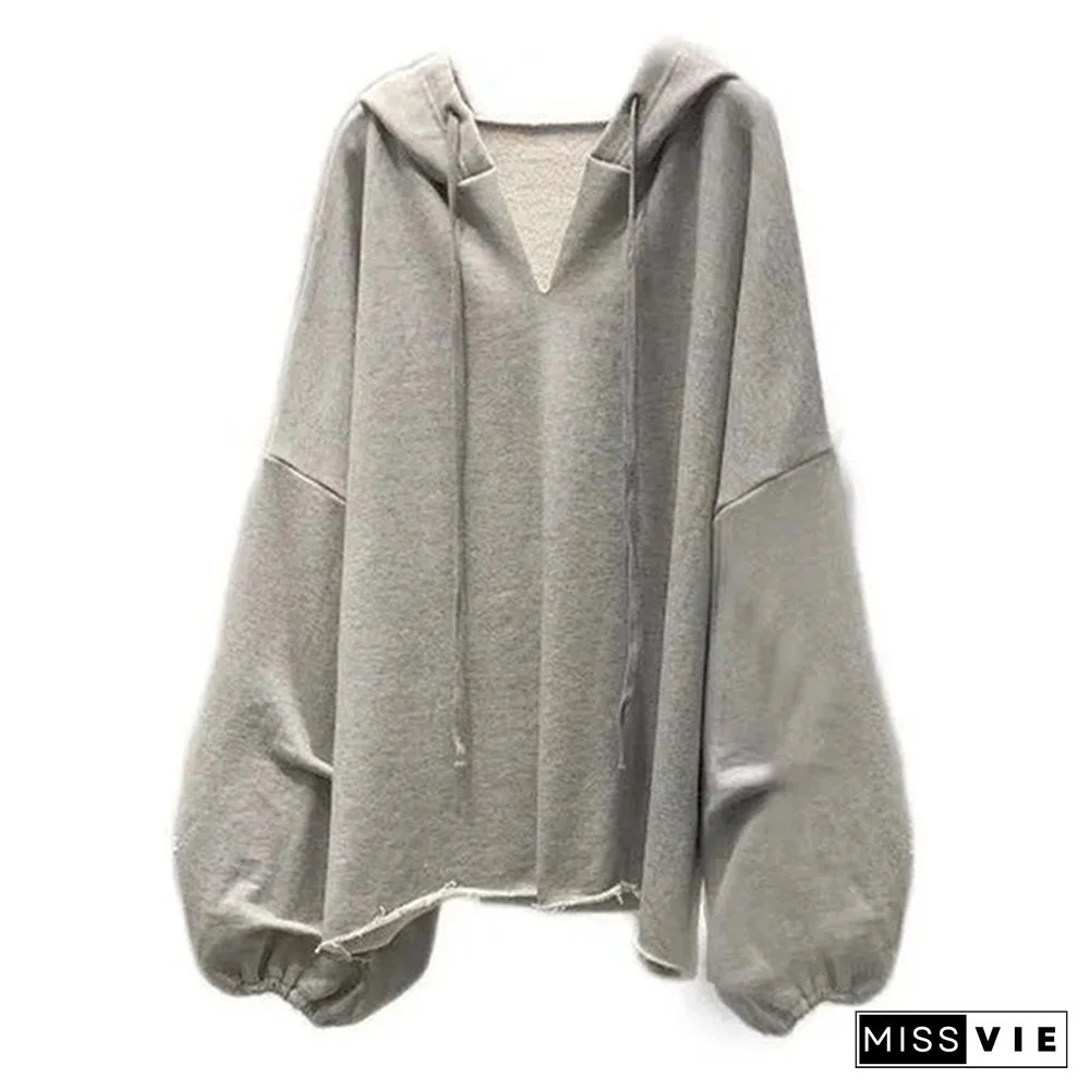 Women's Spring Autumn Long Sleeve Hooded Thin Sweater Lazy Wild Loose Top