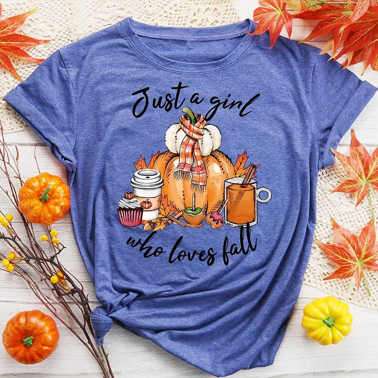 Just A Girl Who Loves Fall Round Neck T-shirt-0019193