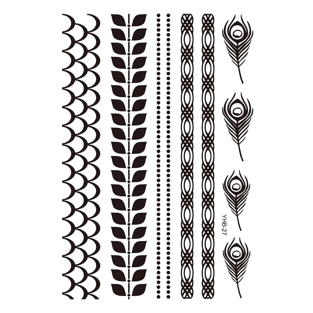 Stockings Tattoo Legs Black Henna Lace Bracelet Temporary Tatoo Sticker Mehndi Stickers for Hand Finger Leg Thigh Body Art Decal