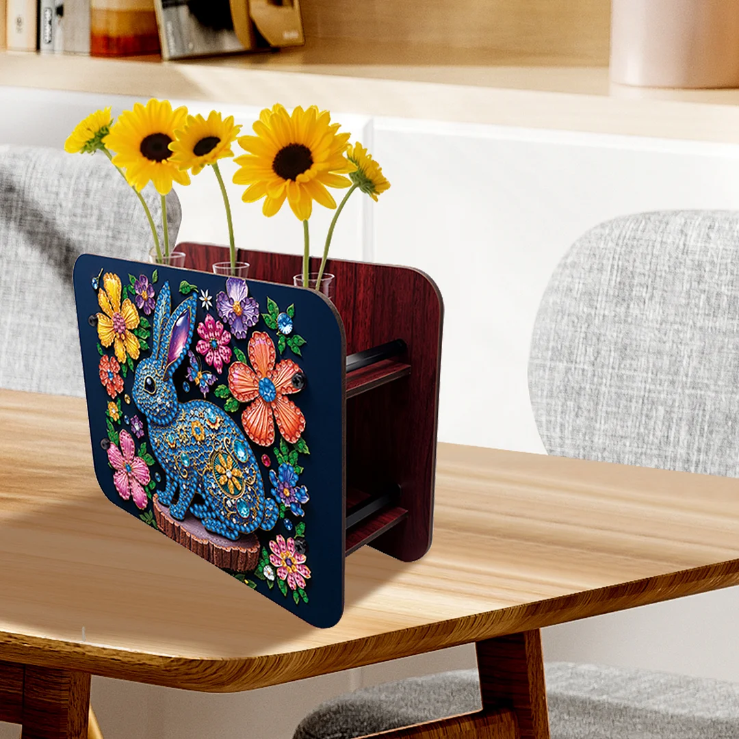 Gem Rabbit DIY Diamond Painting Wooden Tube Vase for Adults Gift Idea Home Decor