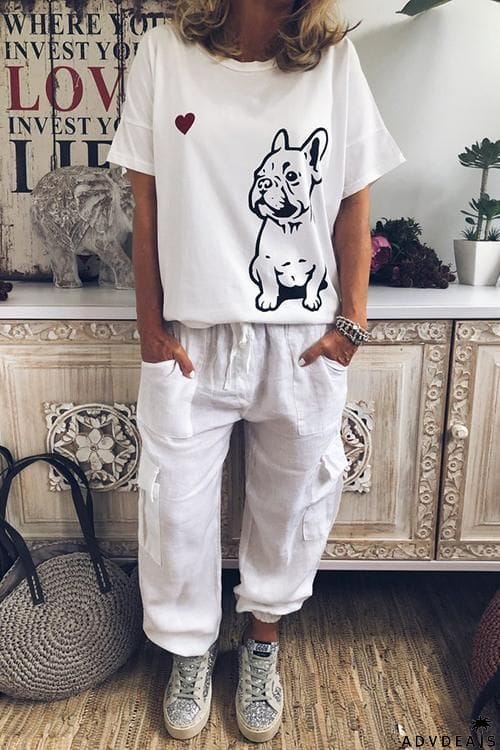 Heart Dog Print Short Sleeve T Shirt