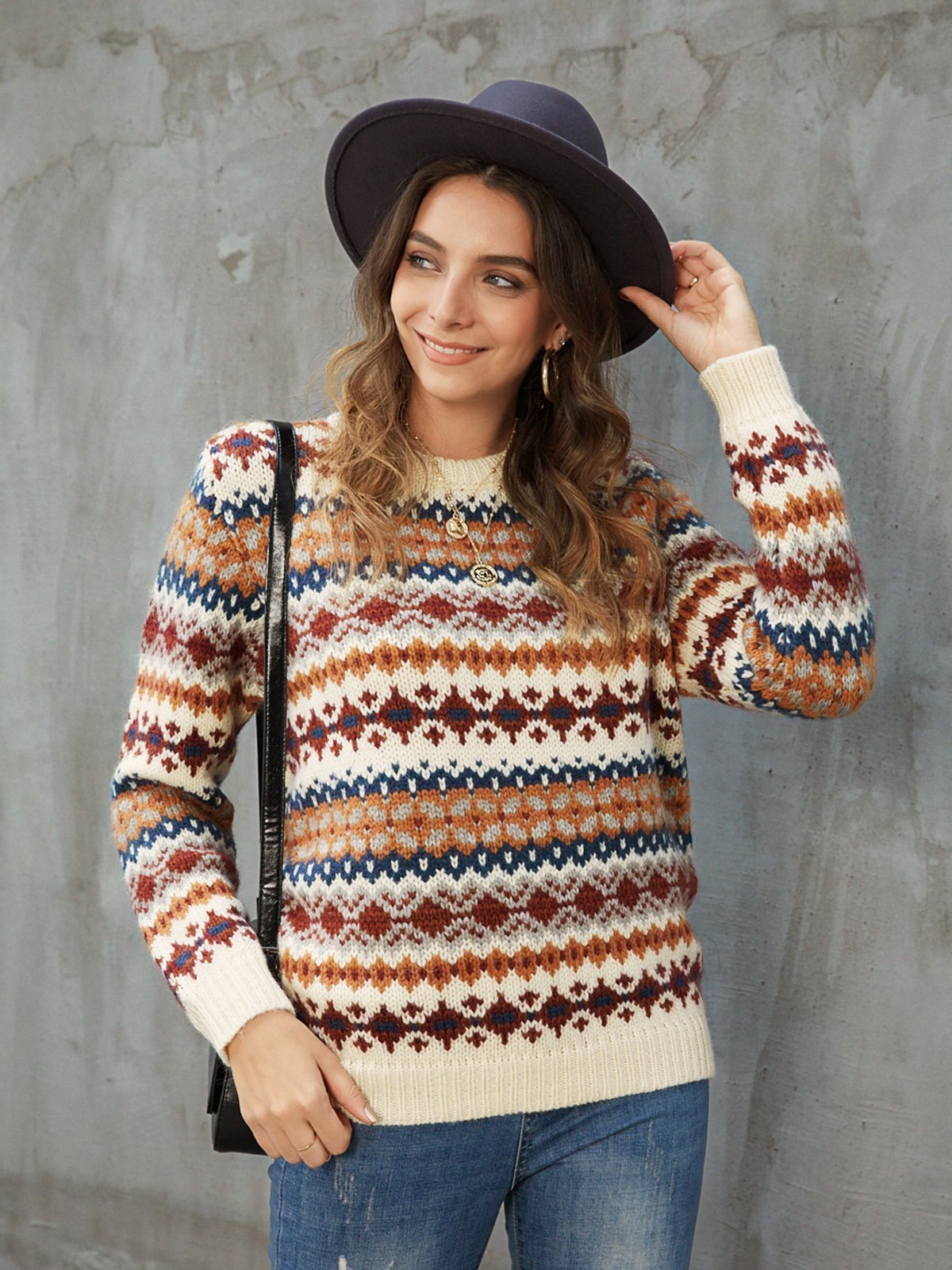 Apricot Long Sleeve Casual Sweater