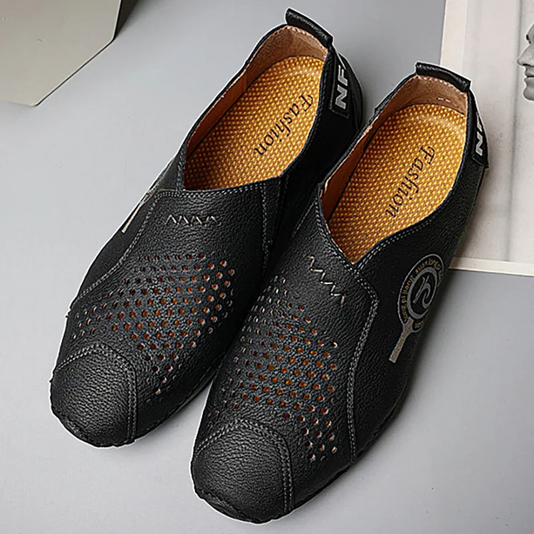 Faux Leather Hollow Out Letter Print Slip-On Casual Shoes