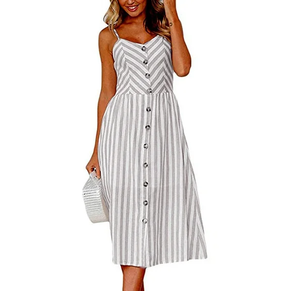 2020Summer Sleeveless Casual Stripe Dress New Fashion Women Sexy Boho Striped Beach Strap Sundress Vestidos For Female Bigsweety
