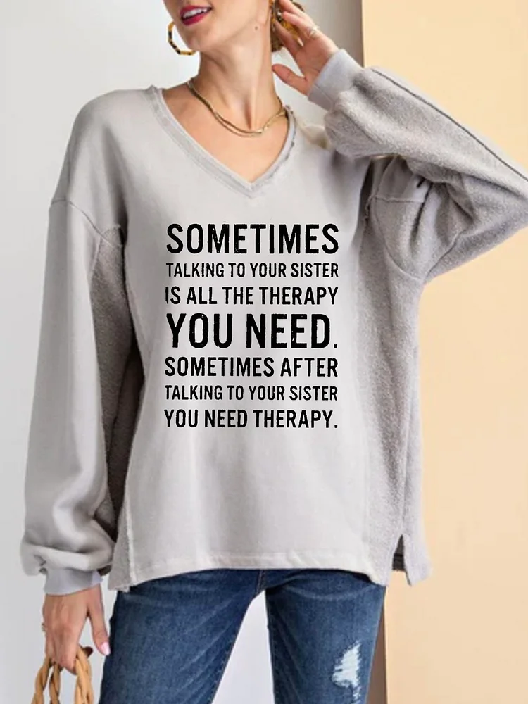 V Neck Plain Loose Sweatshirts