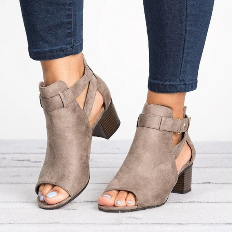 Woman Sandals 2020 Summer Fashion Gladiator Square Heel Pumps High Heels Buckle Strap Female Solid Color Sandals Plus Size 34-43