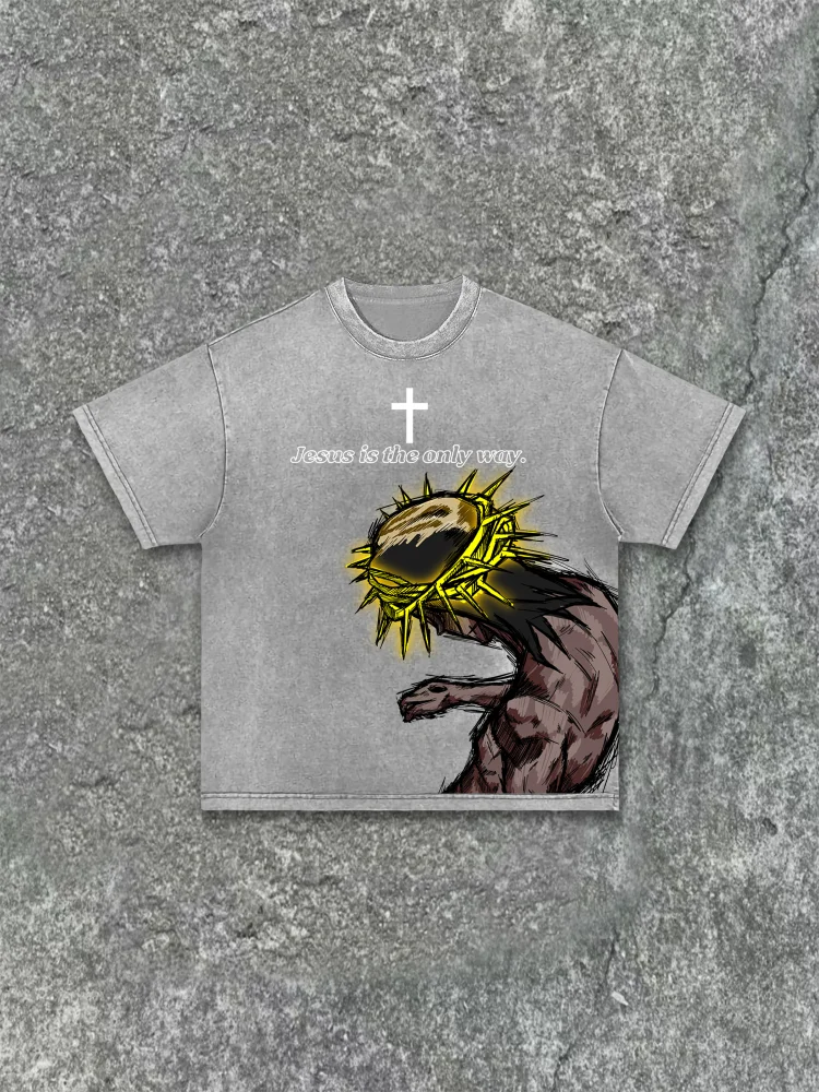 Jesus Is The Only Way Graphic Acid Wash T-shirt