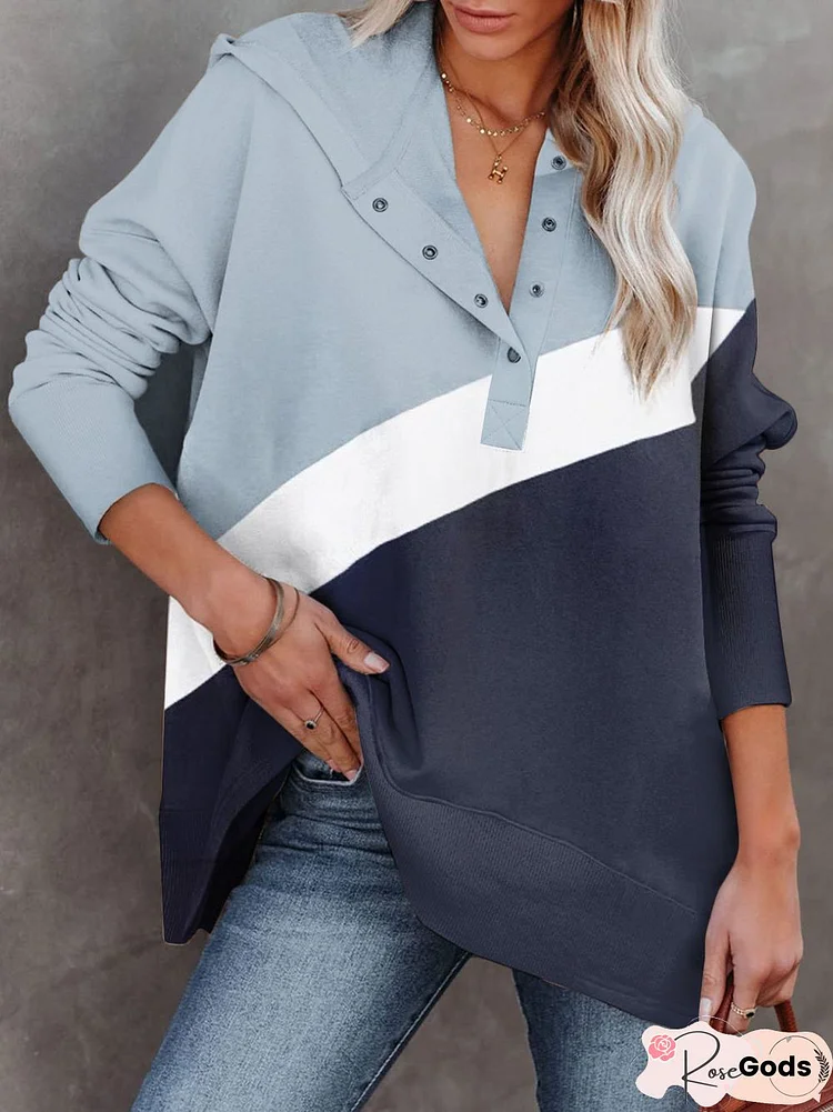 Casual Color Block Loose Sweatshirts