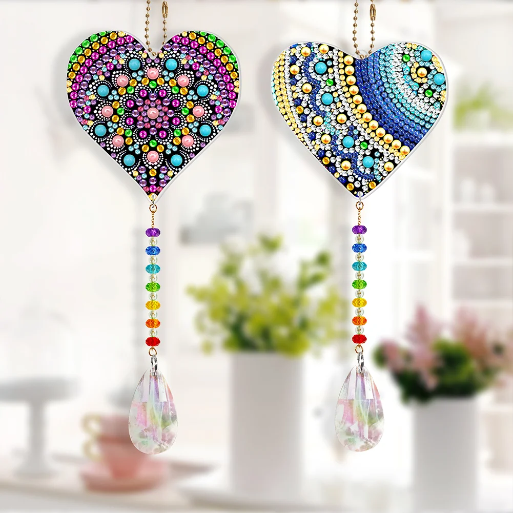 2pcs DIY Diamond Painting Sun Catcher Pendant - Heart