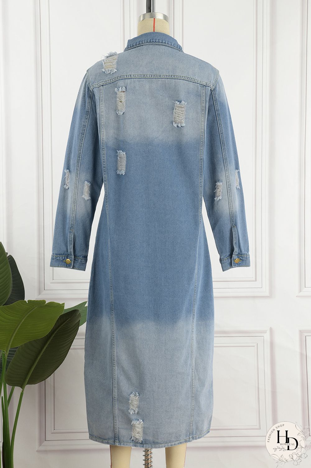 Deep Blue Casual Solid Ripped Patchwork Turndown Collar Long Sleeve Regular Denim Jacket