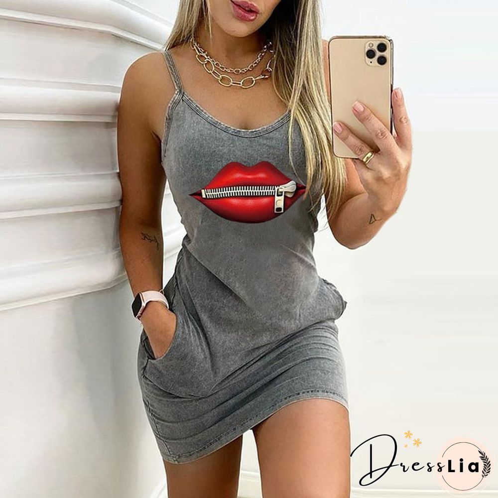 Sexy Sleeveless Dress Women Fashion Letter Print O Neck Summer Party Dresses Casual Slim Backless Straps Ladies Mini Dress 3Xl